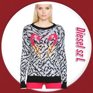 NWT DIESEL Cotton Flamingo Printed Unisex Sweater sz L